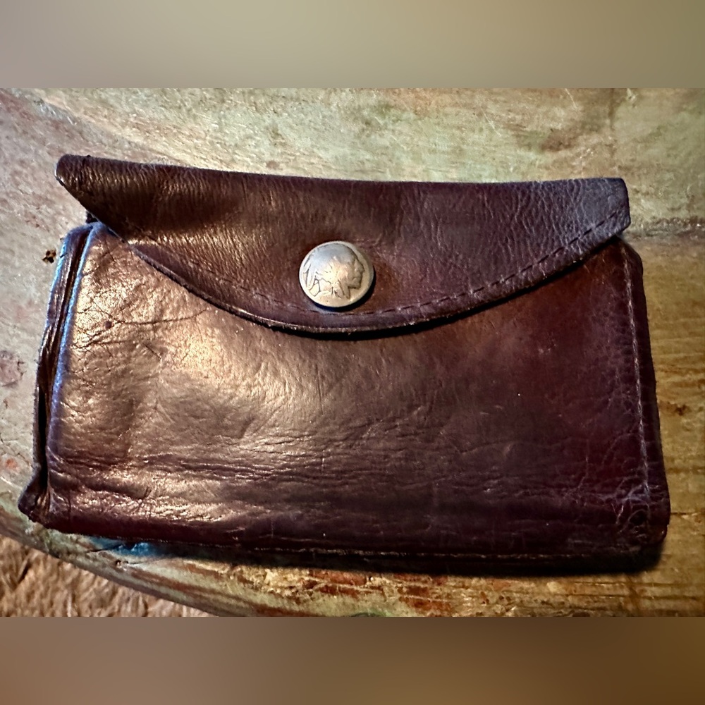 Vintage Indian Head Nickel Brown Leather Wallet